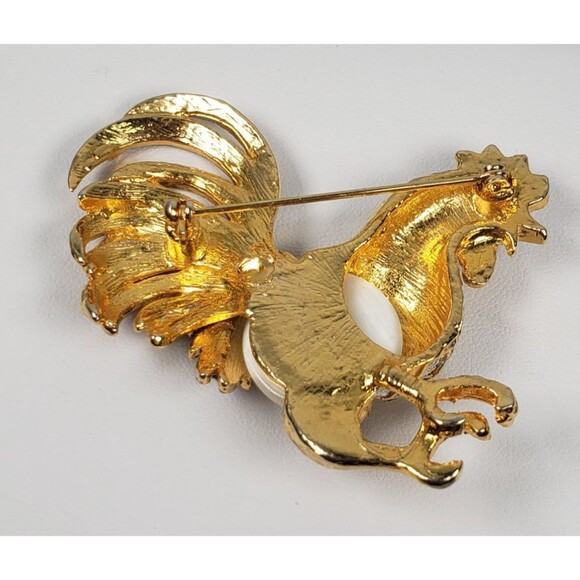 Vintage Moonstone Jelly Belly Body Enamel Crystal Rhinestone Rooster Brooch - Picture 9 of 13